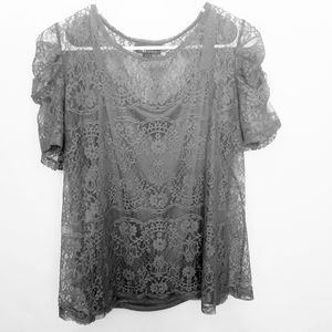 AB STUDIO GRAY LACE TOP